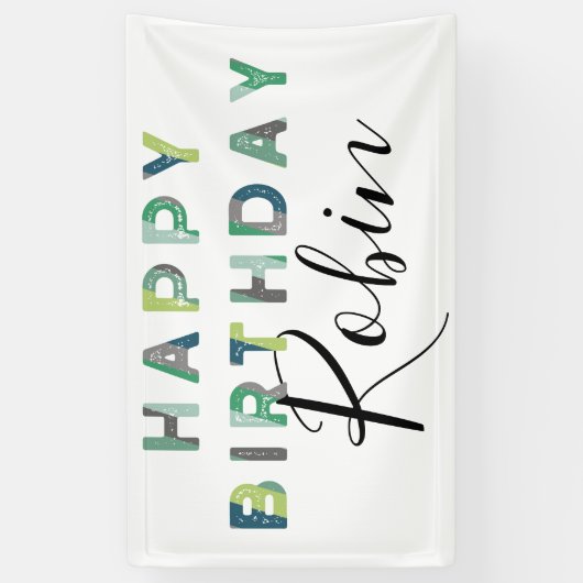 Blue Green Letters Simple Personalisierten Geburts Banner (Vertikal)