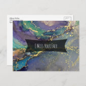 Blue Green Lila & Gold Abstrakt I Miss Your Face Postkarte (Vorne/Hinten)