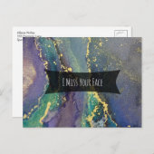 Blue Green Lila & Gold Abstrakt I Miss Your Face Postkarte (Vorne/Hinten)