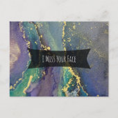 Blue Green Lila & Gold Abstrakt I Miss Your Face Postkarte (Vorderseite)