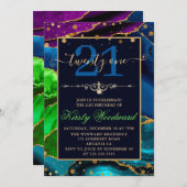 Blue Green & Lila & Gold Glitzer Agate Birthday Einladung (Vorne/Hinten)