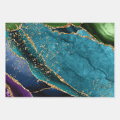 Blue, Green & Lila & Gold Glitzer Peacock Agate Geschenkpapier Set (Vorderseite 3)