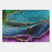 Blue, Green & Lila & Gold Glitzer Peacock Agate Geschenkpapier Set (Vorderseite 2)