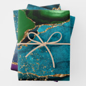 Blue, Green & Lila & Gold Glitzer Peacock Agate Geschenkpapier Set (Beispiel)