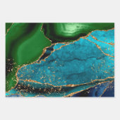 Blue, Green & Lila & Gold Glitzer Peacock Agate Geschenkpapier Set (Vorderseite)