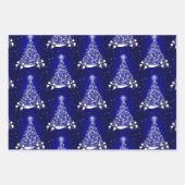 Blue Green & Lila Silver Tree Motif Geschenkpapier Set (Vorderseite)