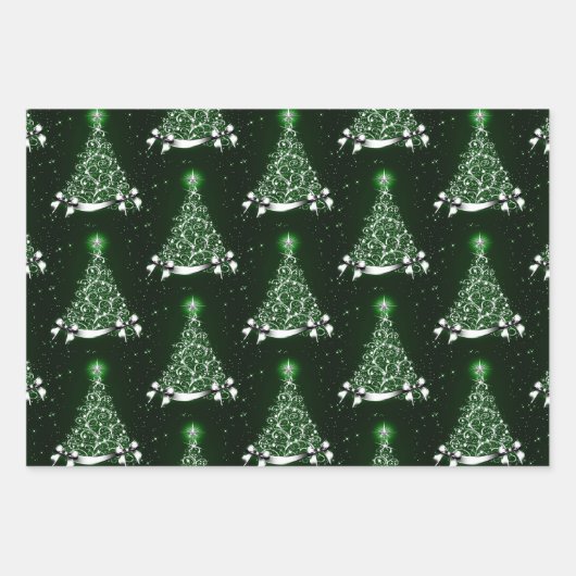Blue Green & Lila Silver Tree Motif Geschenkpapier Set (Vorderseite 3)