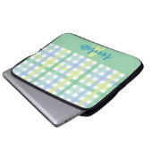 Blue Green Limon Pastel Gingham Pattern Monogram Laptopschutzhülle (Vorne Knopf)