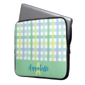 Blue Green Limon Pastel Gingham Pattern Monogram Laptopschutzhülle (Vorderseite Links)