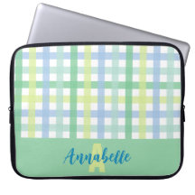 Blue Green Limon Pastel Gingham Pattern Monogram