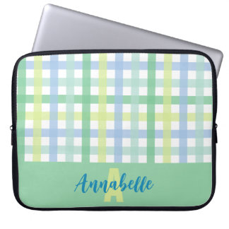 Blue Green Limon Pastel Gingham Pattern Monogram Laptopschutzhülle