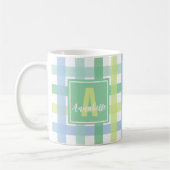 Blue Green Limon Pastel Modern Gingham Monogram Kaffeetasse (Links)