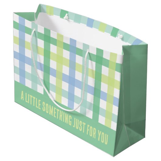 Blue Green Limon Pastel Modern Gingham Pattern Große Geschenktüte (Rückseite Schrägansicht)