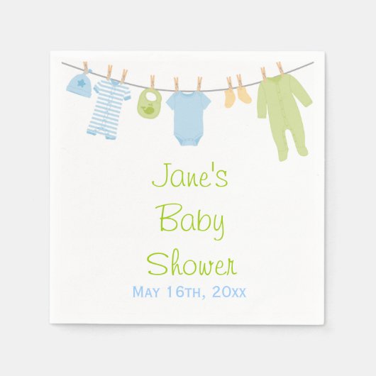 Blue & Green Litthes Baby Dusche Napkins Serviette (Vorderseite)