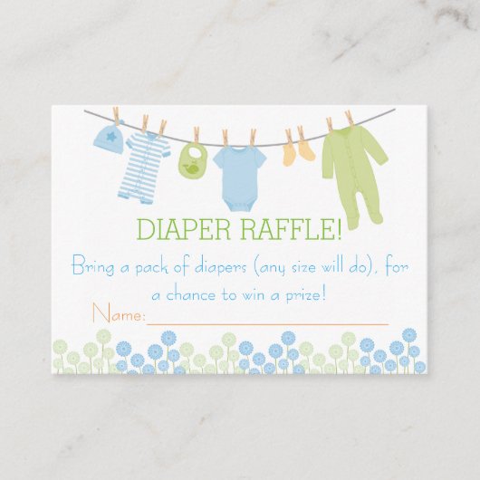 Blue & Green Little Kleidung Diaper Raffle Tickets Begleitkarte (Vorderseite)