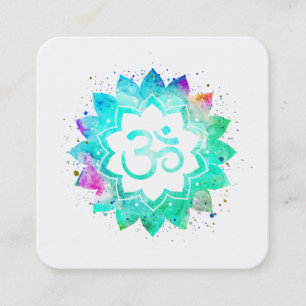 ~* Blue Green Lotus Blume Mandala Om Om Symbol Quadratische Visitenkarte
