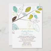Blue & Green Lovebirds & Blätter Einladung Hochzei (Rückseite)