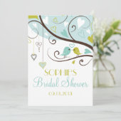 Blue & Green Lovebirds Bridal Dusche Einladungen (Stehend Vorderseite)