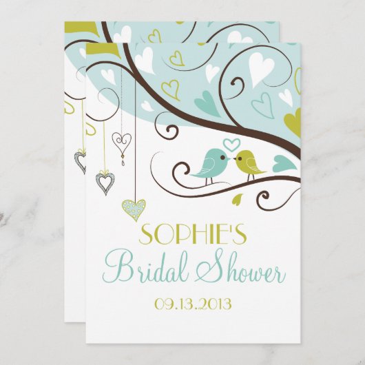 Blue & Green Lovebirds Bridal Dusche Einladungen (Vorne/Hinten)