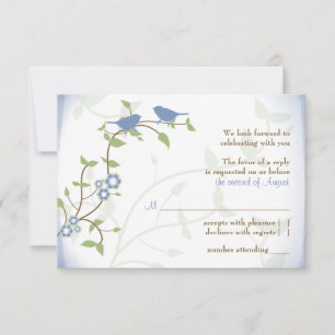 Blue Green Lovebirds Wedding RSVP Replik Card