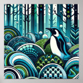 Blue Green Lovey Pinguin Outdoorwald Abstrakt Poster (Vorne)