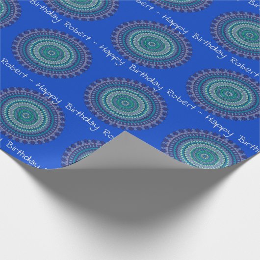 Blue & Green Mandala Personalize Name Geschenkpapier (Ecke)