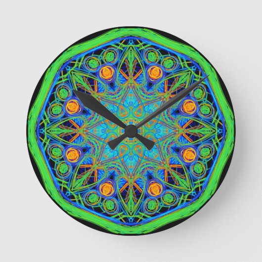 Blue Green Mandala Runde Wanduhr (Vorderseite)