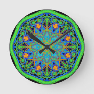 Blue Green Mandala Runde Wanduhr