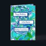 Blue Green Marble Art Happy Birthday Brother Karte<br><div class="desc">Personalisiert Glückwunsch zum Geburtstag zum Best Brother blauen,  grünen und aquamarinen schwingenden Marmorfliesen Kunstlederkarte.</div>