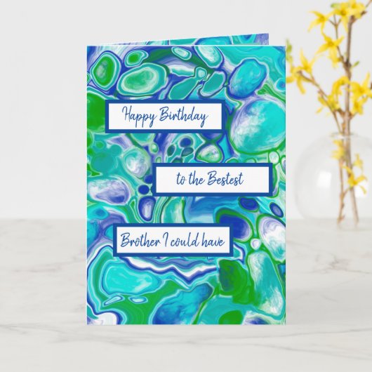 Blue Green Marble Art Happy Birthday Brother Karte (Gelbe Blume)