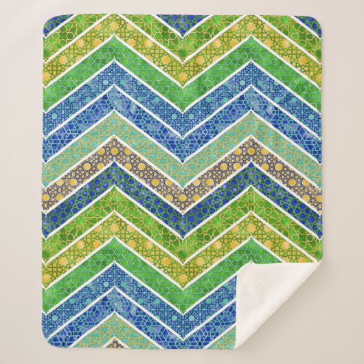 Blue Green Marokcan Lattice Chevrons Sherpadecke (Vorderseite)