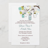 Blue Green Mason Jars Blume Hochzeit Einladung (Vorne/Hinten)