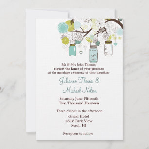 Blue Green Mason Jars Blume Hochzeit Einladung