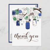 BLUE & GREEN MASON JARS WEDEDK DANK IHNEN POSTCARD POSTKARTE (Vorne/Hinten)