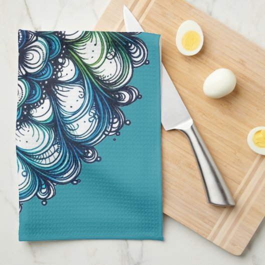 Blue Green Medallion - Abstrakt Geschirrtuch (Viertel Falte)