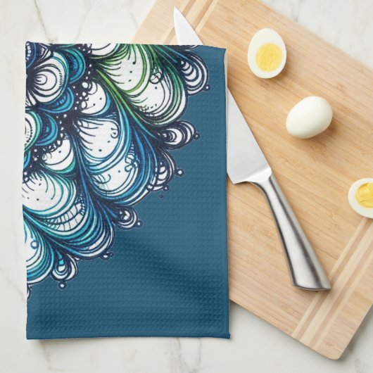 Blue Green Medallion - Abstrakt Geschirrtuch (Viertel Falte)