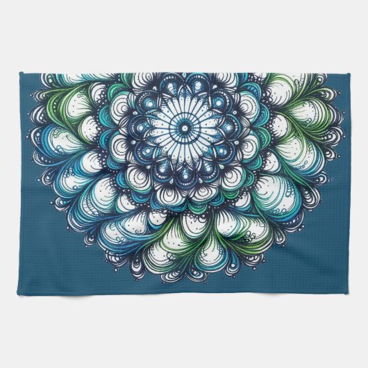 Blue Green Medallion - Abstrakt Geschirrtuch (Horizontal)