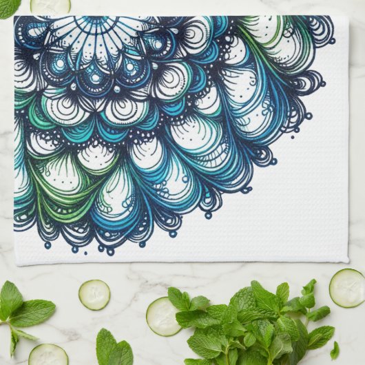 Blue Green Medallion - Abstrakt Geschirrtuch (Gefaltet)