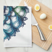 Blue Green Medallion - Abstrakt Geschirrtuch (Viertel Falte)