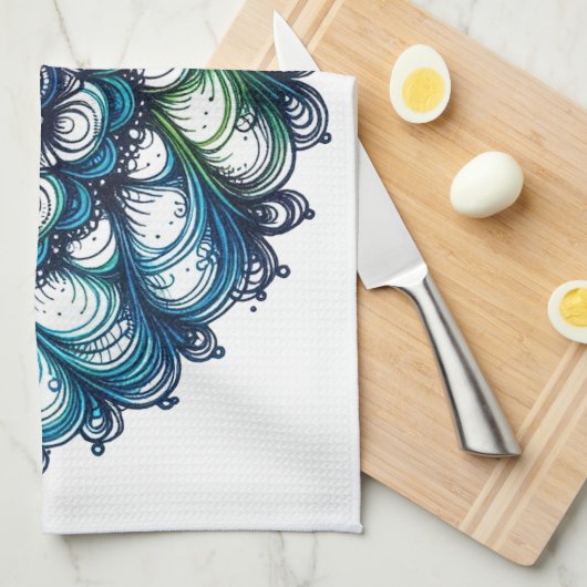 Blue Green Medallion - Abstrakt Geschirrtuch (Viertel Falte)