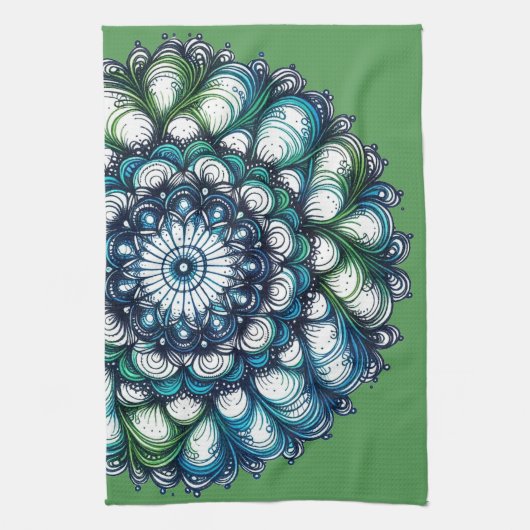 Blue Green Medallion - Abstrakt Geschirrtuch (Vertikal)