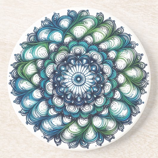 Blue Green Medallion - Abstrakt Getränkeuntersetzer (Vorne)