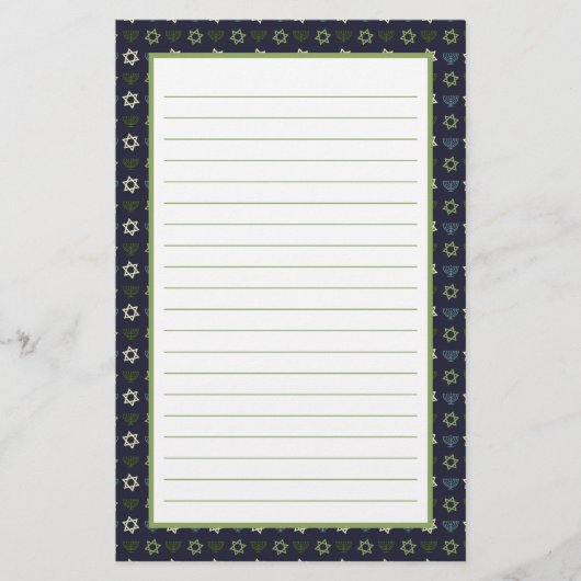 Blue Green Menorah und Star von David Pattern Briefpapier (Vorderseite)