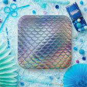 Blue Green Mermaid Fish Scales Holographic Trendy Pappteller (Party)