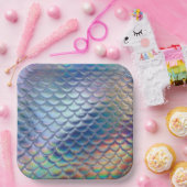 Blue Green Mermaid Fish Scales Holographic Trendy Pappteller (Party)