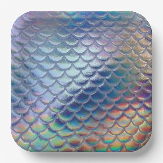 Blue Green Mermaid Fish Scales Holographic Trendy Pappteller (Vorderseite)