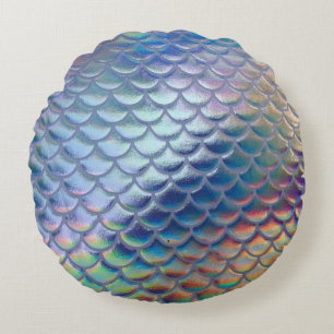 Blue Green Mermaid Fish Scales Holographic Trendy Rundes Kissen