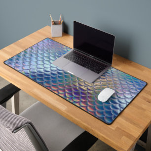 Blue Green Mermaid Fish Scales Holographic Trendy Schreibtischunterlage