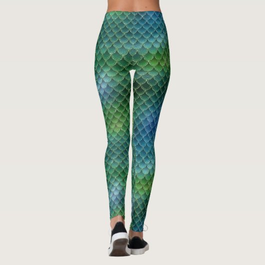 Blue Green Mermaid Scale Leggings (Rückseite)