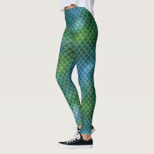 Blue Green Mermaid Scale Leggings